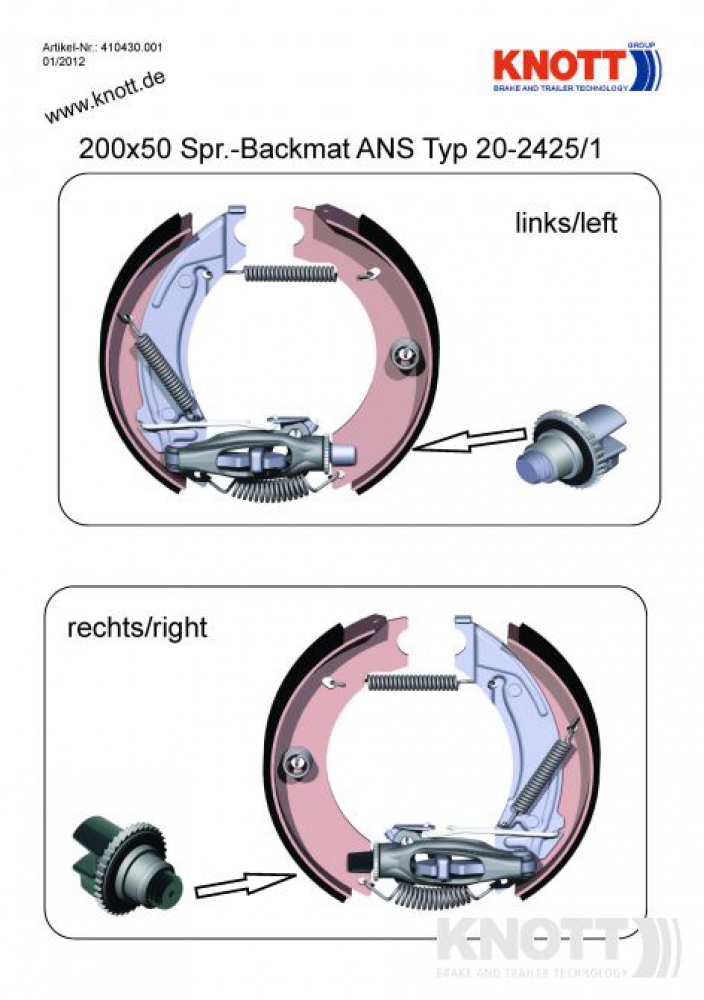 Bremsbacken Bremsbeläge passend für Knott / BPW / Schlegl / Nieper